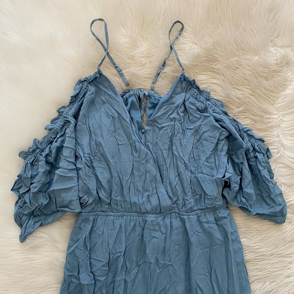 Lovers + Friends Revolve Light Blue V Neck Cold Shoulder Effortless Maxi Dress - Picture 3 of 13